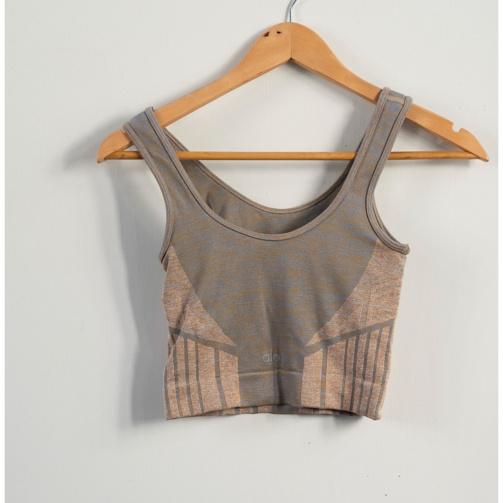 Alo Yoga Tempo Bra Tank Heather Caramel XS Seamless Double Lined Athleisure Yoga